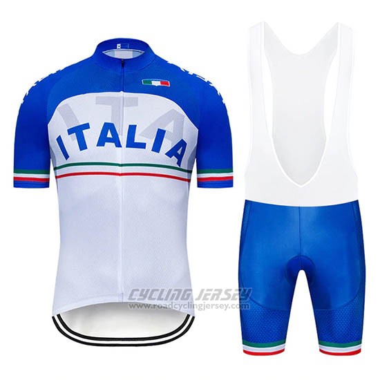2019 Cycling Jersey Italy White Blue Short Sleeve and Bib Short